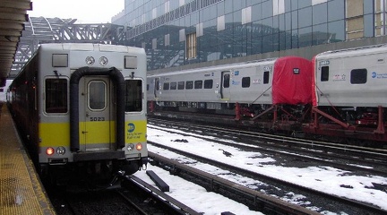 LIRR M-7 7051 (delivery) @ Jamaica. DO NOT HUMP.  Photo taken by Brian Weinberg, 02/23/2003. (96kb)