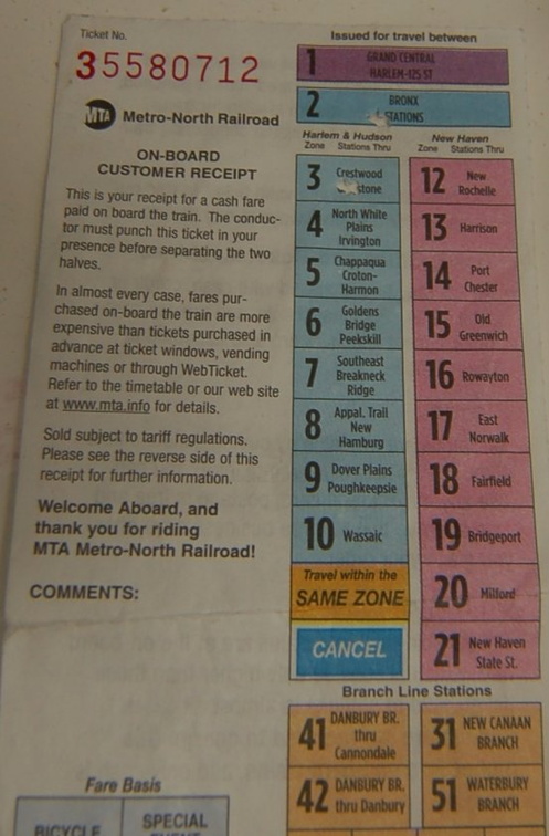 Metro-North Railroad Zones