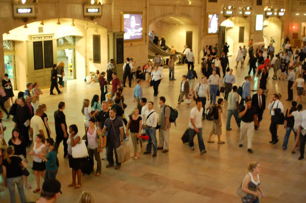 Grand Central Terminal. Very crowded main waiting room. This is the back of the line for the TVMs. Photo taken by Brian Weinberg