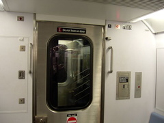 Interior end of R-142A 7685 @ Utica Av (4). Photo taken by Brian Weinberg, 12/29/2002. (48k)