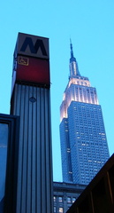 Two Towers - Entry post/stanchion at the Broadway &amp; 35th St (northwest corner) entrance to the 34 St-Herald Square station.