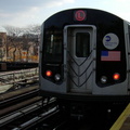 An R-143 (L) train leaves the station. Photo taken by Brian Weinberg, 12/29/2002. (72k)