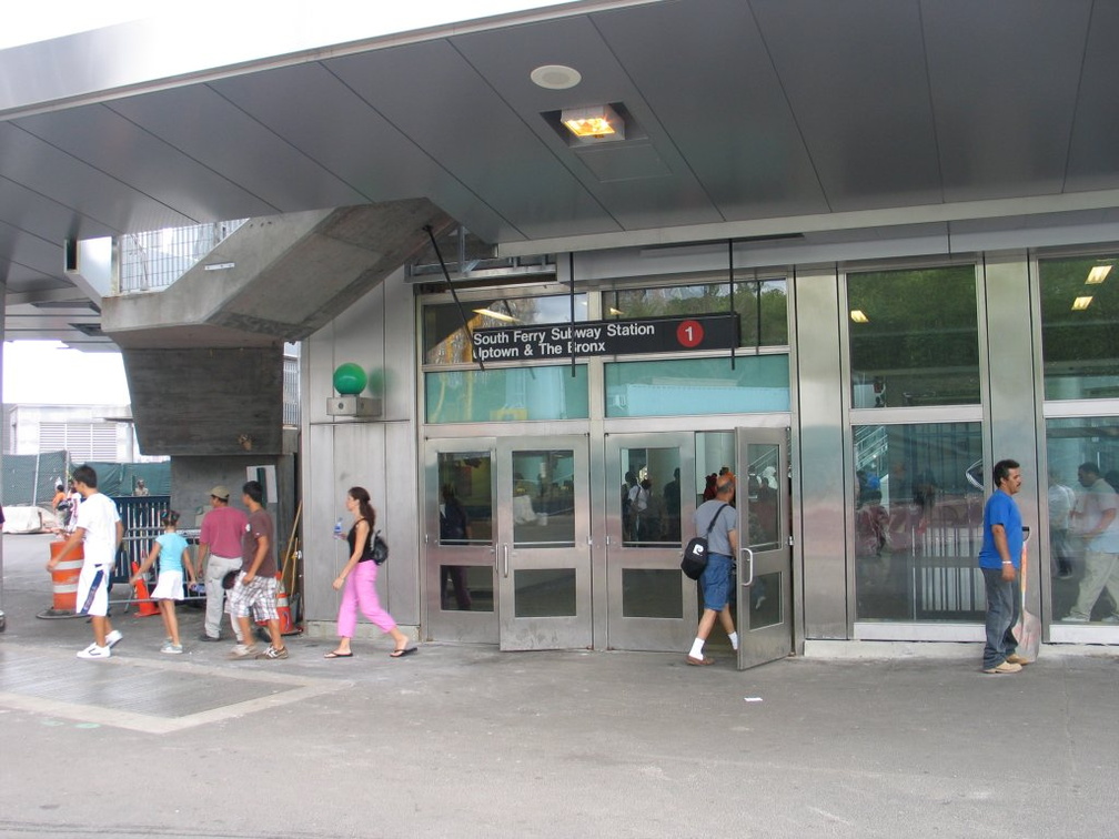 Reopened South Ferry station entrance. Photo taken by Brian Weinberg, 6/29/2005.