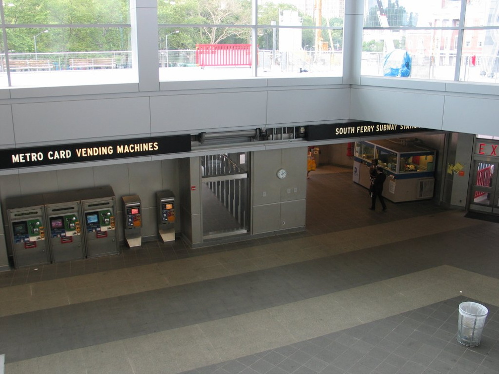 Reopened South Ferry station entrance. Photo taken by Brian Weinberg, 6/29/2005.