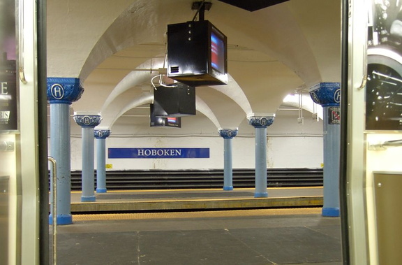 Looking out the door of the eastern-most PA-4 on Track 1  @ Hoboken Terminal. Photo by Brian Weinberg, 01/26/2003.