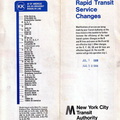 1968 NYCTA Rapid Transit Serivce Changes brochure - front. Provided by Dan.