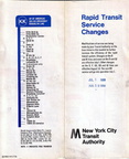 1968 NYCTA Rapid Transit Serivce Changes brochure - front. Provided by Dan.