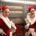 Rockettes Lauren Gaul, left, and Naomi Hubert ride the Arnines in service (incl. R-6 1300).