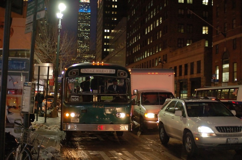 NYCT Flxible 4727 @ 9th Avenue & 34th Street (M34). This bus is retired, but running in service as part of the Vintage Holiday Bus program. - NYCT Flxible 4727 @ 9th Avenue & 34th Street (M34). This bus is retired, but running in service as part of the Vintage Holiday Bus program. DSC_0639f.jpg