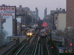 Two R-62A trains @ 125 St (1) on the Manhattan Valley viaduct. Photo taken by Brian Weinberg, 4/15/2004.