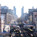 Two R-62A trains @ 125 St (1) on the Manhattan Valley viaduct. Photo taken by Brian Weinberg, 4/16/2004.