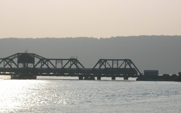 Amtrak P32AC-DM leading an Empire Service train out of Manhattan over the Spuyten Duyvil bridge. Photo taken by Brian Weinberg,