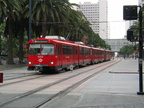 San Diego Trolley Siemens-Duwag LRV #1058 @ north of American Plaza. Photo taken by Brian Weinberg, 6/6/2004.