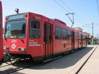 San Diego Trolley Siemens-Duwag LRV #2001 @ Santee Town Center. Photo taken by Brian Weinberg, 6/6/2004.