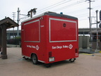 San Diego Trolley ticket booth on wheels @ Old Town Transit Center. Photo taken by Brian Weinberg, 6/6/2004.