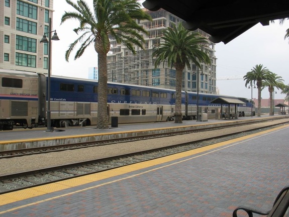 Amtrak California Surfliner set @ Santa Fe depot. Photo taken by Brian Weinberg, 6/6/2004.