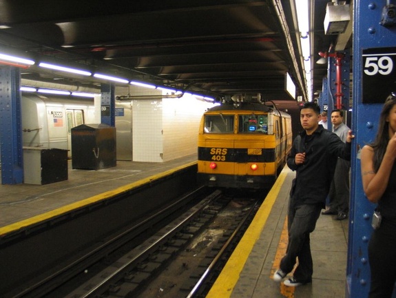 Sperry Rail Car SRS 403 @ 59 St-Columbus Circle. Photo taken by Brian Weinberg, 6/15/2004.