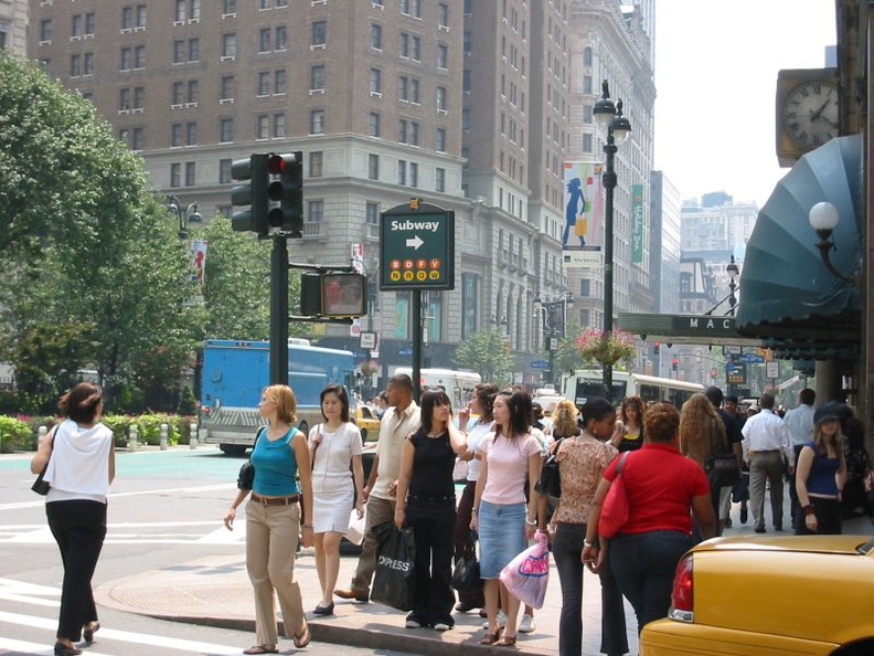 34th Street Partnership subway sign on the west side of Broadway, just south of 35 St, in front of Macy's. Photo taken by Brian