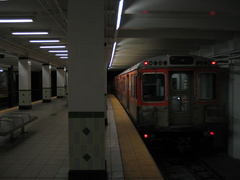 SEPTA Broad Street Subway train @ Walnut-Locust. Photo taken by Brian Weinberg, 9/12/2004.