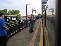 Chris, Zac, and that other guy on the platform at 225 St. Last (9) train ever. Photo taken by Brian Weinberg, 5/27/2005.