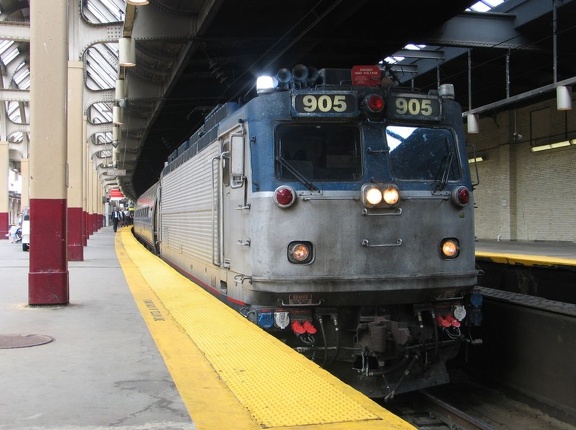 Amtrak AEM7 905 @ Newark Penn Station. Photo taken by Brian Weinberg, 7/17/2005.