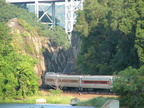 MNCR P32AC-DM 220 and Shoreliner coaches Roger Sherman, Cedar Hill, Noah Webster, and Beacon Falls @ Marble Hill at the rock cut