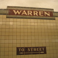 Warren Street station of the Newark City Subway. Name tablet on the outbound platform. Photo taken by Brian Weinberg, 9/18/2005.