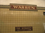 Warren Street station of the Newark City Subway. Name tablet on the outbound platform. Photo taken by Brian Weinberg, 9/18/2005.
