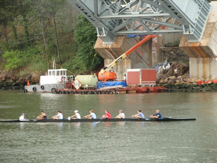 Repairing the Henry Hudson Bridge and the Columbia University Women's Rowing Team. Photo taken by Brian Weinberg, 9/28/2005.