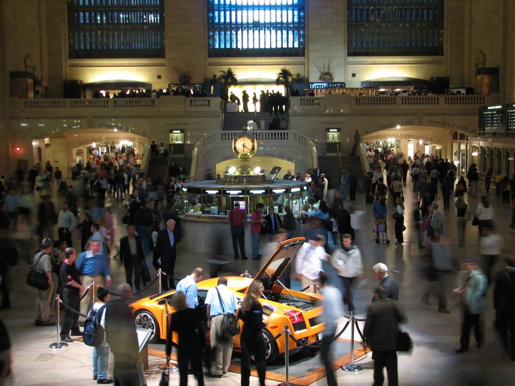 Main Concourse (with Lamborghini Gallardo) @ Grand Central Terminal. Photo taken by Brian Weinberg, 9/28/2005.