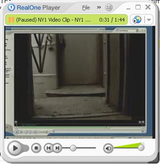 Screenshot of a NY1 video report showing an MTA produced video of the blind ends of two R-44 cars.