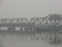 Amtrak P32DM-AC 717 (Train #71) @ Spuyten Duyvil Swing Bridge (Inwood Movable Bridge). Photo taken by Brian Weinberg, 11/6/2005.