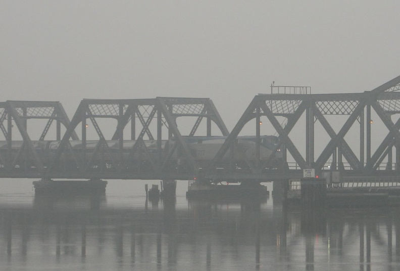 Amtrak P32DM-AC 717 (Train #71) @ Spuyten Duyvil Swing Bridge (Inwood Movable Bridge). Photo taken by Brian Weinberg, 11/6/2005.