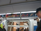 The FIND (Flexible Information and Notice Display) being evaluated on R-160B 8713 @ Hoyt-Schermerhorn. This photo shows the LED