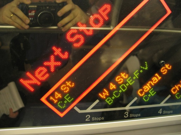 The FIND (Flexible Information and Notice Display) being evaluated on R-160B 8713 @ Hoyt-Schermerhorn. This photo shows a close