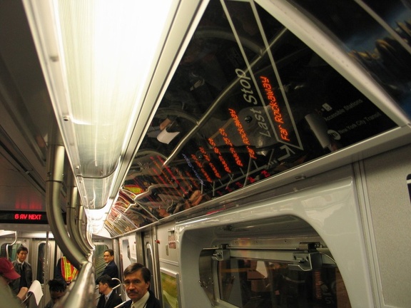 The FIND (Flexible Information and Notice Display) being evaluated on R-160B 8713 @ Hoyt-Schermerhorn. This photo shows the LED