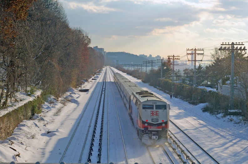 PHOTOSHOPPED *** CDOT P32AC-DM 229 @ Riverdale (Hudson Line). Note the cross country skier and the George Washington Bridge. Photo taken by Brian Weinberg, 12/9/2005. DSC_0105_ps_a.jpg