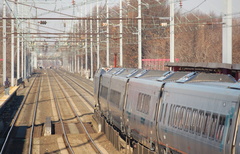 Amtrak Acela Express 2027 @ Elizabeth, NJ. Photo taken by Brian Weinberg, 12/18/2005.