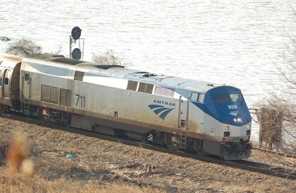 Amtrak P32AC-DM 711 @ Inwood Movable Bridge (Train 285). Photo taken by Brian Weinberg, 1/8/2006.