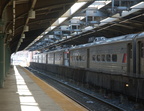 NJ Transit Arrow III @ Hoboken Terminal. Two seperate train sets on the same track. The western set was boarding. Photo taken by