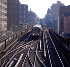 R-62A 2190 @ 125 St (1). Train is traveling northbound and is switching from the middle track to the northbound track. Photo tak