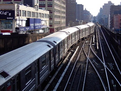 R-62A 2186 @ 125 St (1). Train is traveling northbound and is switching from the middle track to the northbound track. Photo tak