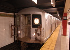 R-42 4884 @ Fulton Street (M) - front of the southbound platform, i.e. the upper level (looking north). Photo taken by Brian Wei