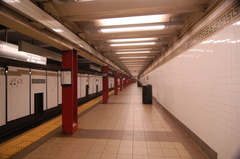 Fulton Street (J/M/Z) - front of the southbound platform, i.e. the upper level (looking north). Photo taken by Brian Weinberg, 6