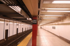 Fulton Street (J/M/Z) - back of the northbound platform, i.e. the lower level (looking south). Photo taken by Brian Weinberg, 6/