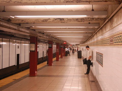 Fulton Street (J/M/Z) - front of the northbound platform, i.e. the lower level (looking south). Photo taken by Brian Weinberg, 6