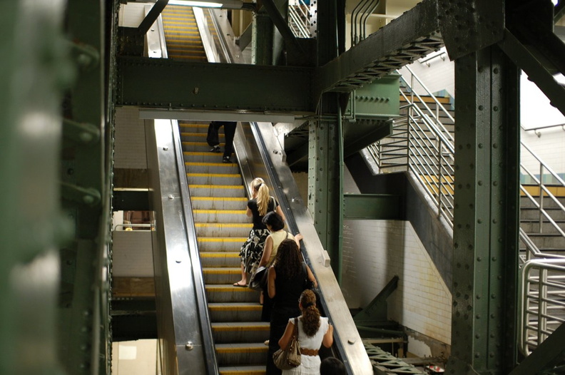 Times Square (7) - eastern escalator off the Flushing platform and eastern stairs between 41 Street lower and upper mezzanines.