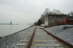 Recreated rails and ties along a section of the Staten Island North Shore right-of-way behind the restaurant R. H. TUGS. Photo t