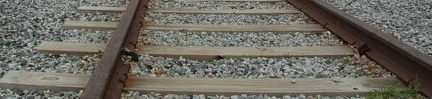 Recreated rails and ties along a section of the Staten Island North Shore right-of-way behind the restaurant R. H. TUGS. Photo t