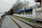 Recreated rails and ties along a section of the Staten Island North Shore right-of-way behind the restaurant R. H. TUGS. Photo t